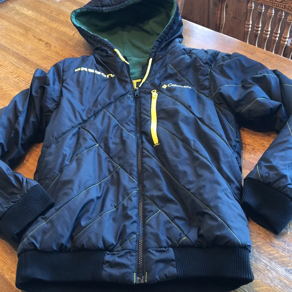 Columbia Green Oregon Hooded Bomber Jacket with Yellow Logo